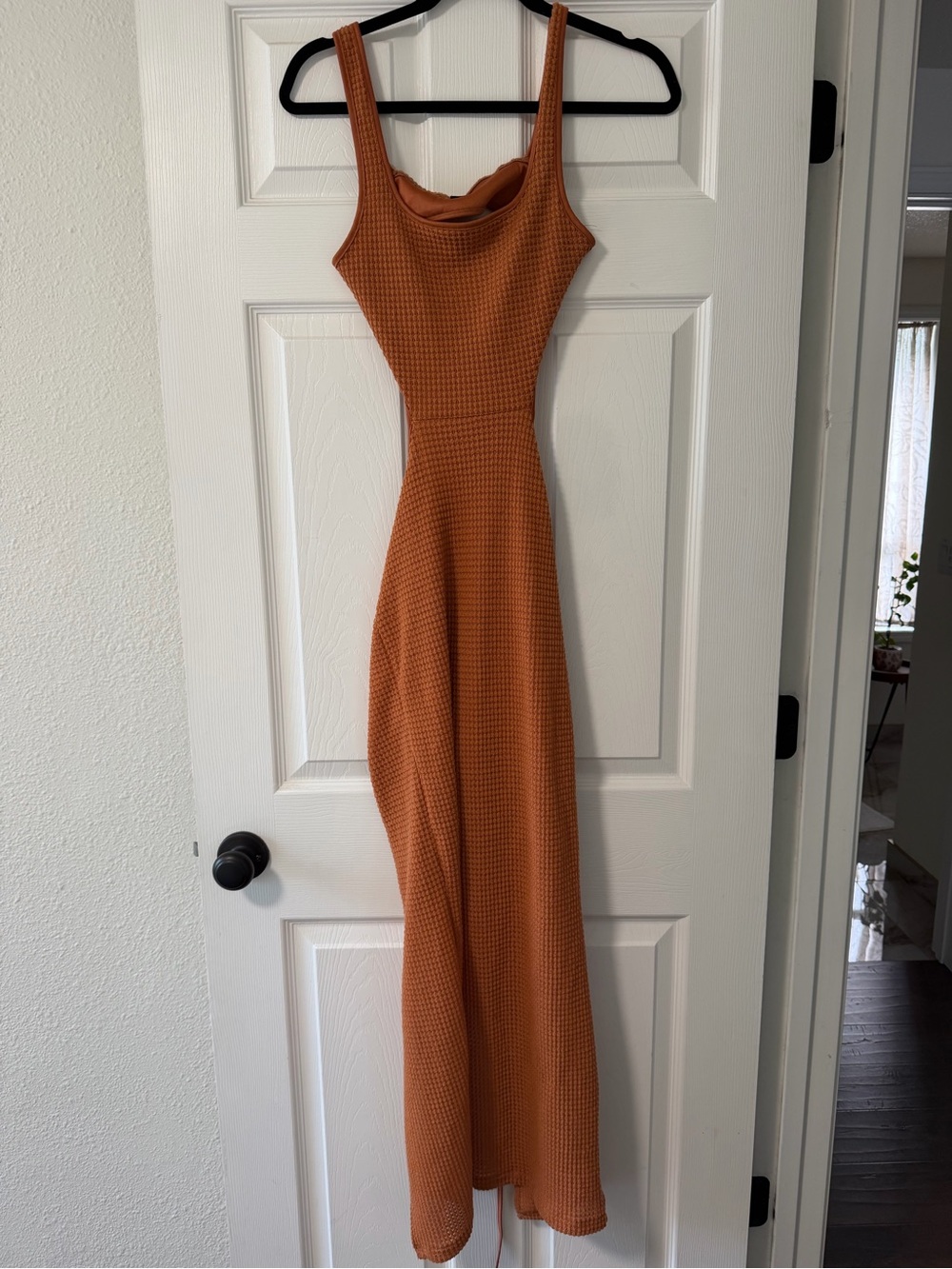 Women's Backless Ribbed Tank Maxi Dress in Burnt Orange